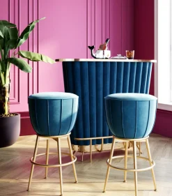 Barpall After Work - Blågrön Sammet/Mässing - KARE Design