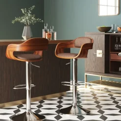 Barstol Monaco - Höj- och Sänkbar Krom/Brun - KARE Design