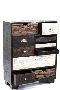 Byrå Finca - Rustik Patina i Ljust och Mörkt Trä, 10 lådor - KARE Design