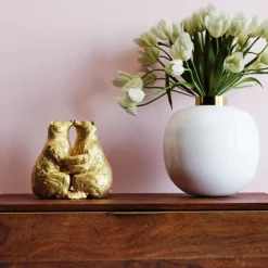Dekorfigur Kissing Bears - Dekor Guld Björnar, 17cm - KARE Design