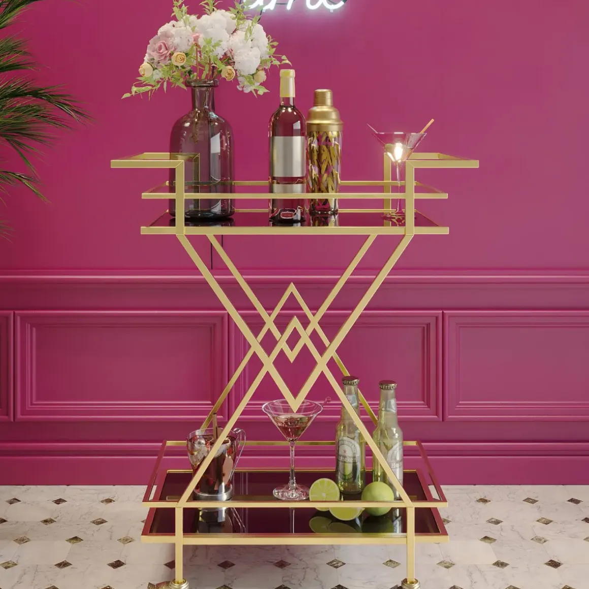 Drinkvagn Pyramids - Guld /Svart - KARE Design