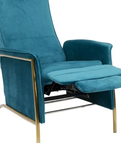Fåtölj Lazy - Blå Sammet/Mässing - Fällbar med Fotstöd - KARE Design