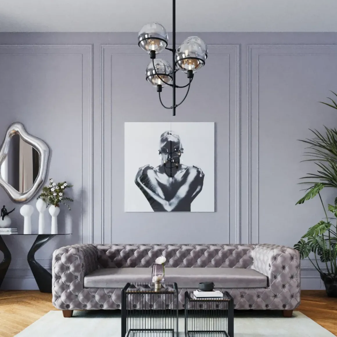 Glastavla Athlete - Metallic och Spegelglas Svart/Vit, 120x120cm - KARE Design
