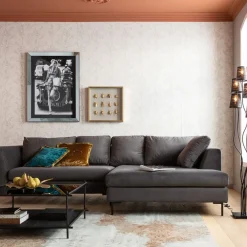 Hörnsoffa Gianni - Grå Sammet/Svart Höger, 290x167cm - KARE Design