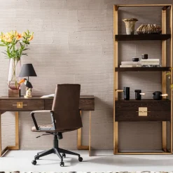Hylla Osaka - Öppen Bokhylla, Mörkt Trä/Borstad Mässing - KARE Design