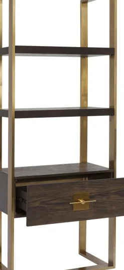 Hylla Osaka - Öppen Bokhylla, Mörkt Trä/Borstad Mässing - KARE Design