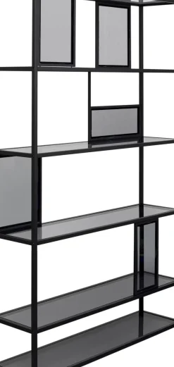 Hylla Skyler - Bokhylla i Svart/Tonat Glas, 195x115cm - KARE Design
