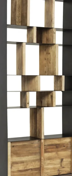 Hylla Storm - Öppen Bokhylla med Skåp Trä/ Svart Stål, 234x100cm - KARE Design