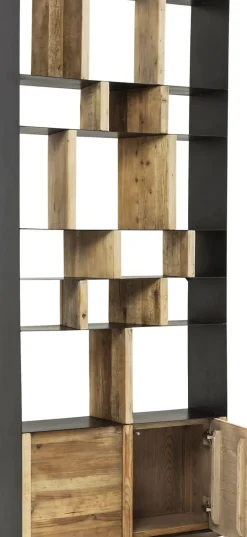 Hylla Storm - Öppen Bokhylla med Skåp Trä/ Svart Stål, 234x100cm - KARE Design