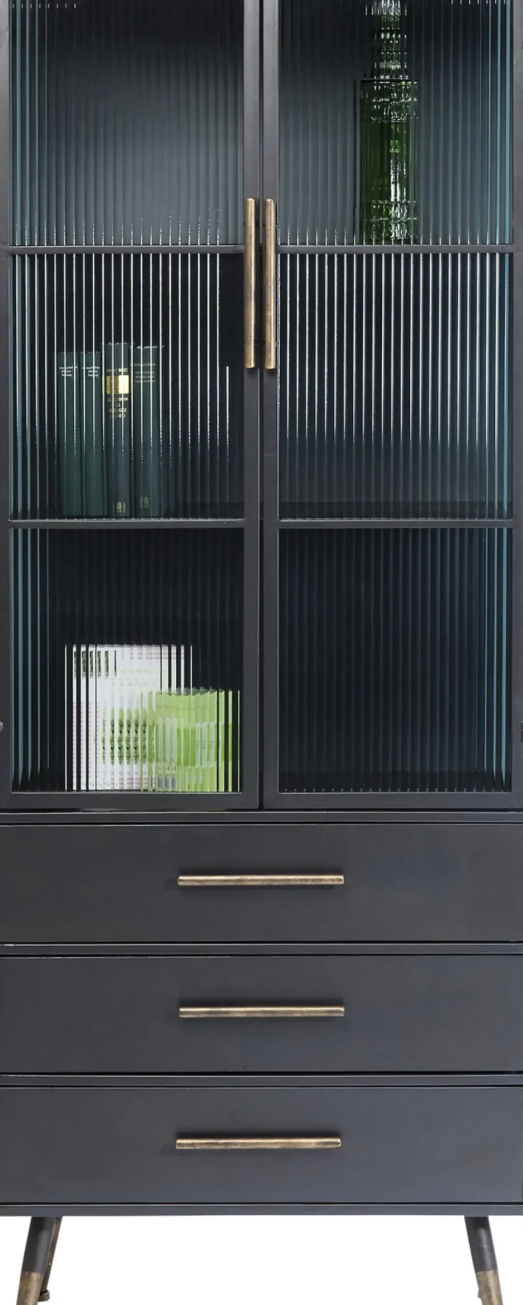 La Gomera - Högt Vitrinskåp Grafitgrå/Räfflat Glas, 180x72cm - KARE Design