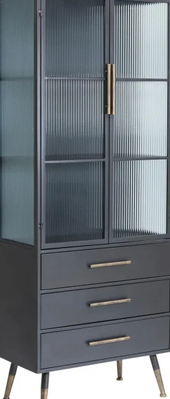 La Gomera - Högt Vitrinskåp Grafitgrå/Räfflat Glas, 180x72cm - KARE Design