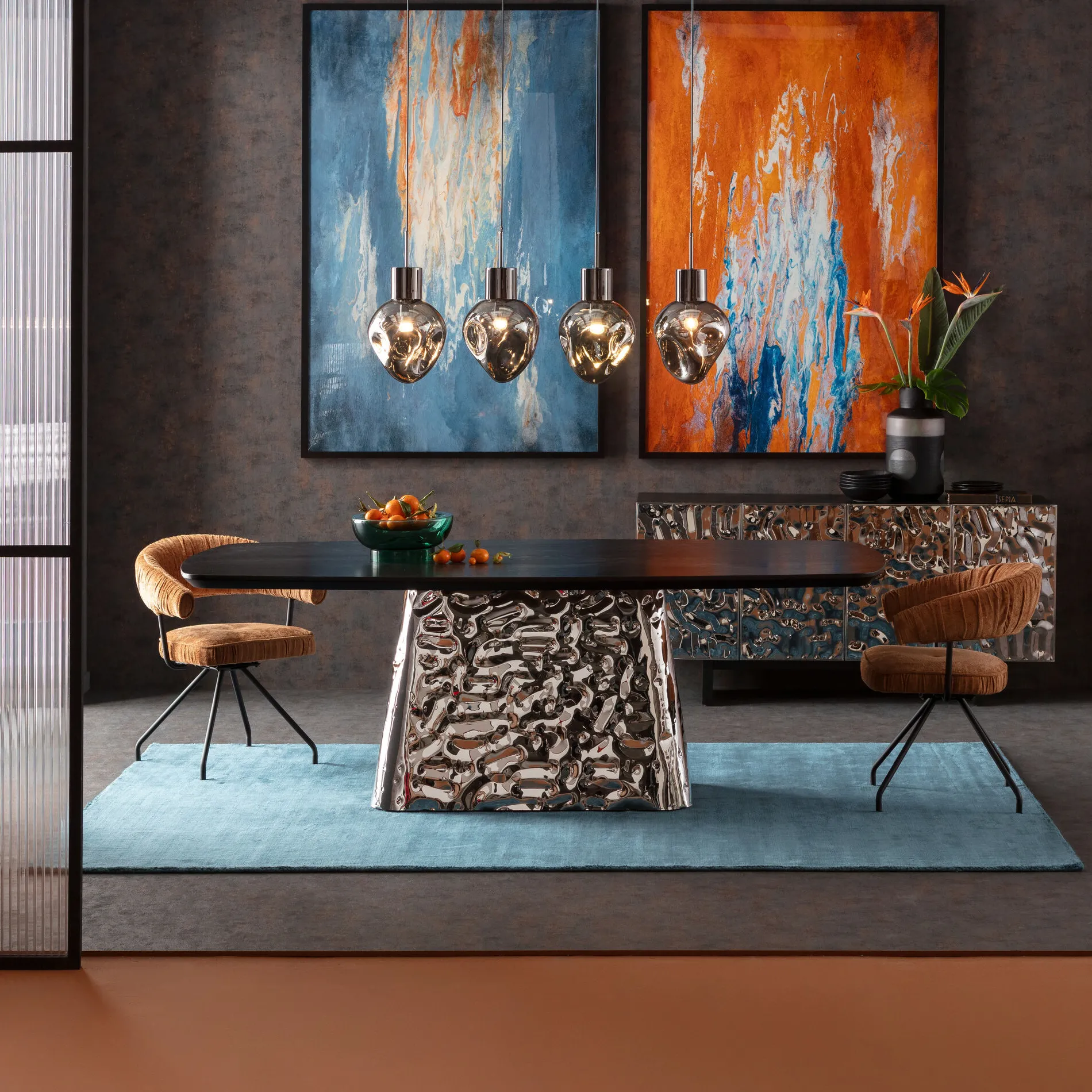 Matbord Caldera - Svart askfanér/Rostfritt Stål, 220x110cm - KARE Design