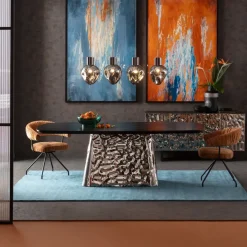 Matbord Caldera - Svart askfanér/Rostfritt Stål, 220x110cm - KARE Design