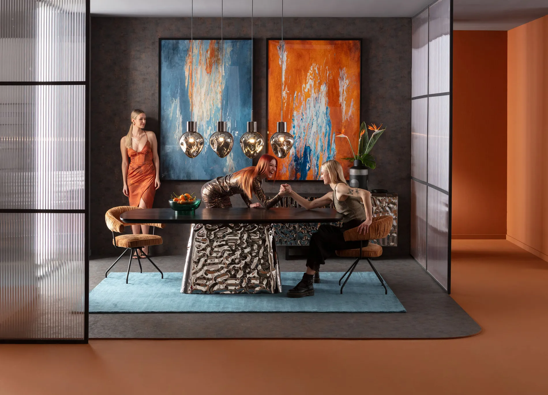 Matbord Caldera - Svart askfanér/Rostfritt Stål, 220x110cm - KARE Design