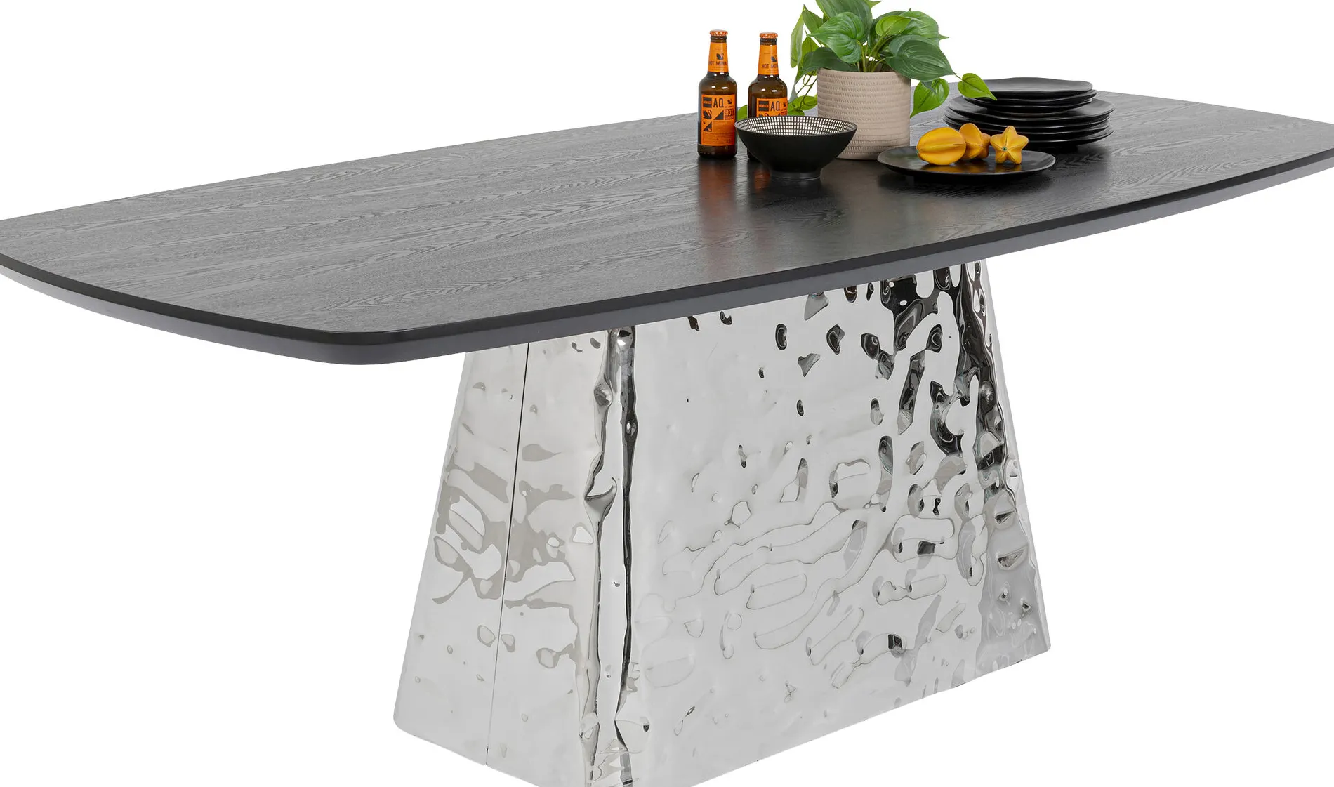Matbord Caldera - Svart askfanér/Rostfritt Stål, 220x110cm - KARE Design