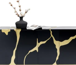 Sideboard Cracked - Svart/Guld, 4 Dörrar, 80x165cm - KARE Design