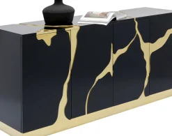 Sideboard Cracked - Svart/Guld, 4 Dörrar, 80x165cm - KARE Design
