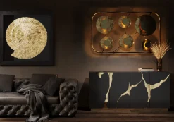 Sideboard Cracked - Svart/Guld, 4 Dörrar, 80x165cm - KARE Design
