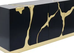 Sideboard Cracked - Svart/Guld, 4 Dörrar, 80x165cm - KARE Design