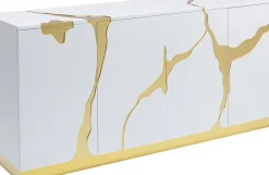 Sideboard Cracked - Vit/Guld, 4 Dörrar, 80x165cm - KARE Design