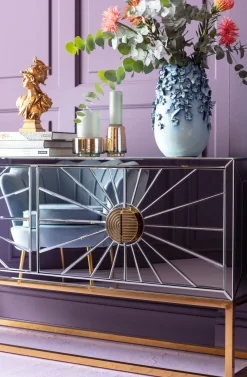Sideboard Queen - Spegelglas/Guld, 77x162cm - KARE Design