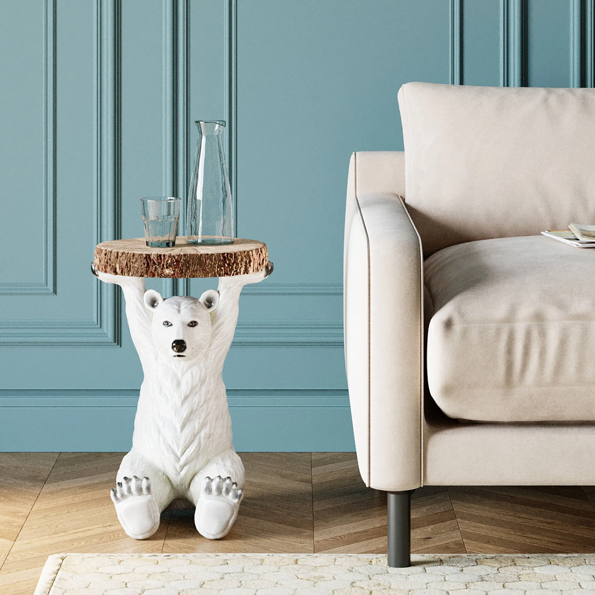 Sidobord Animal Polar Bear - Bord med Isbjörn, Ø37cm - KARE Design