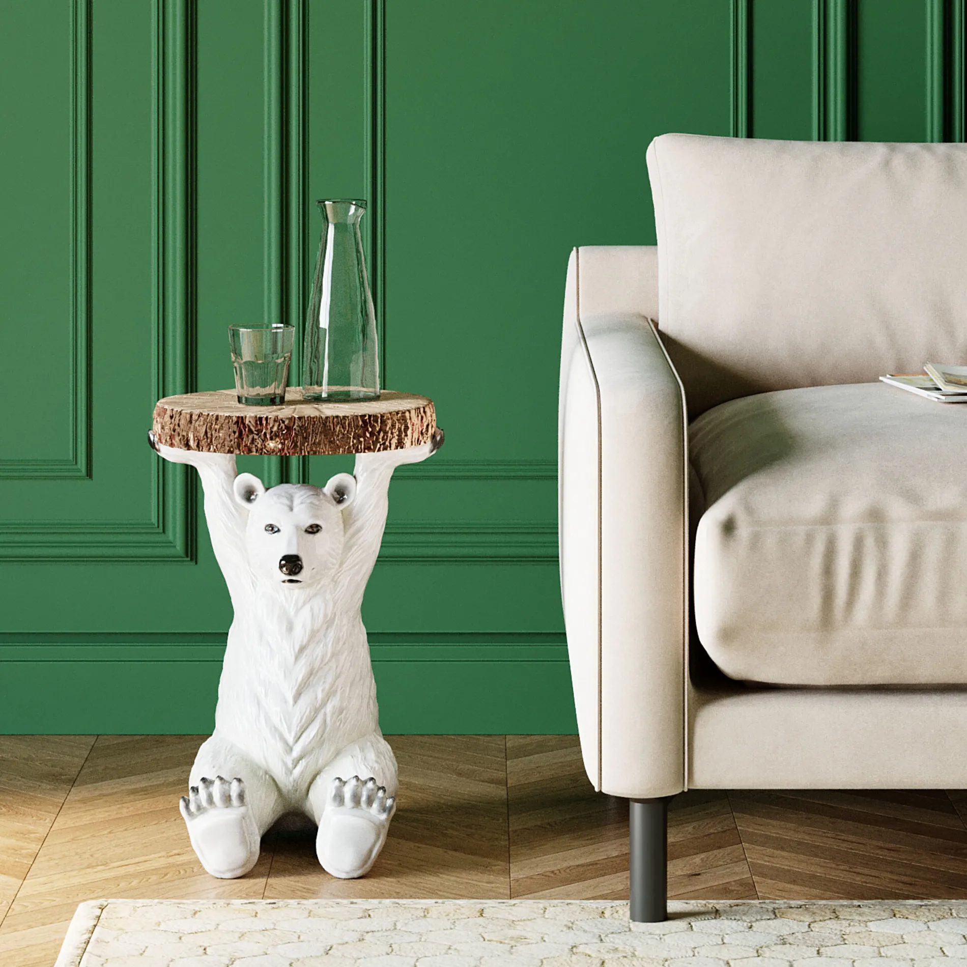 Sidobord Animal Polar Bear - Bord med Isbjörn, Ø37cm - KARE Design