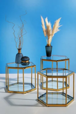 Sidobord Comb - Guld/Glas, 55x55cm - KARE Design