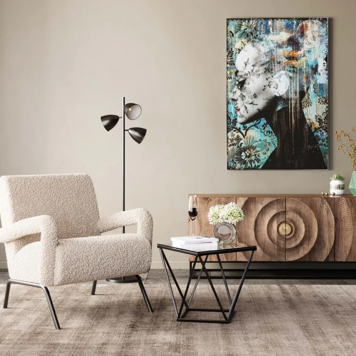 Sidobord Cristallo - Svart/Glas, 50x50cm - KARE Design