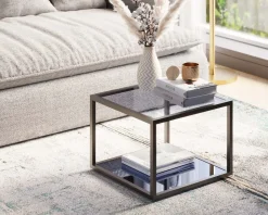 Sidobord Quadro - Svart/Glas/Spegelglas, 50x50cm - KARE Design