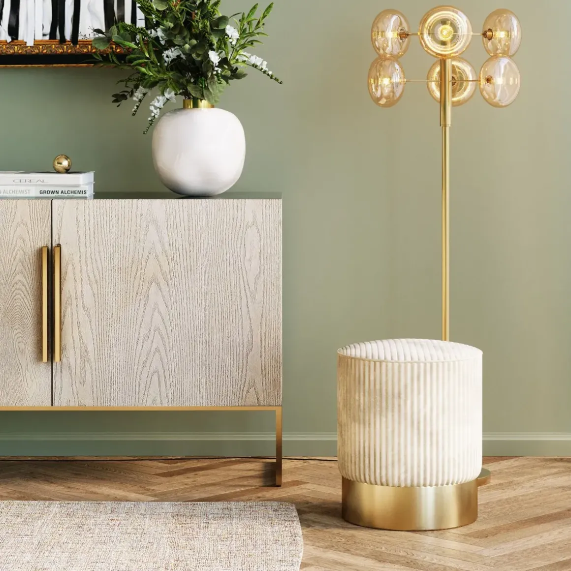 Sittpuff Cherry - Beige/Mäsing, Ø35cm - KARE Design