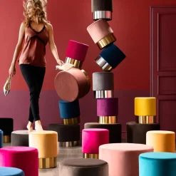 Sittpuff Cherry - Lila Sammet/Mässing, Ø35cm - KARE Design