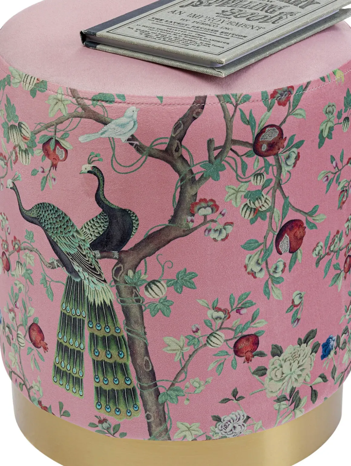 Sittpuff Cherry Peacock - Påfågelmotiv/Mässing 32cm - KARE Design