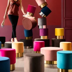 Sittpuff Cherry - Svart Sammet/Mässing, Ø35cm - KARE Design