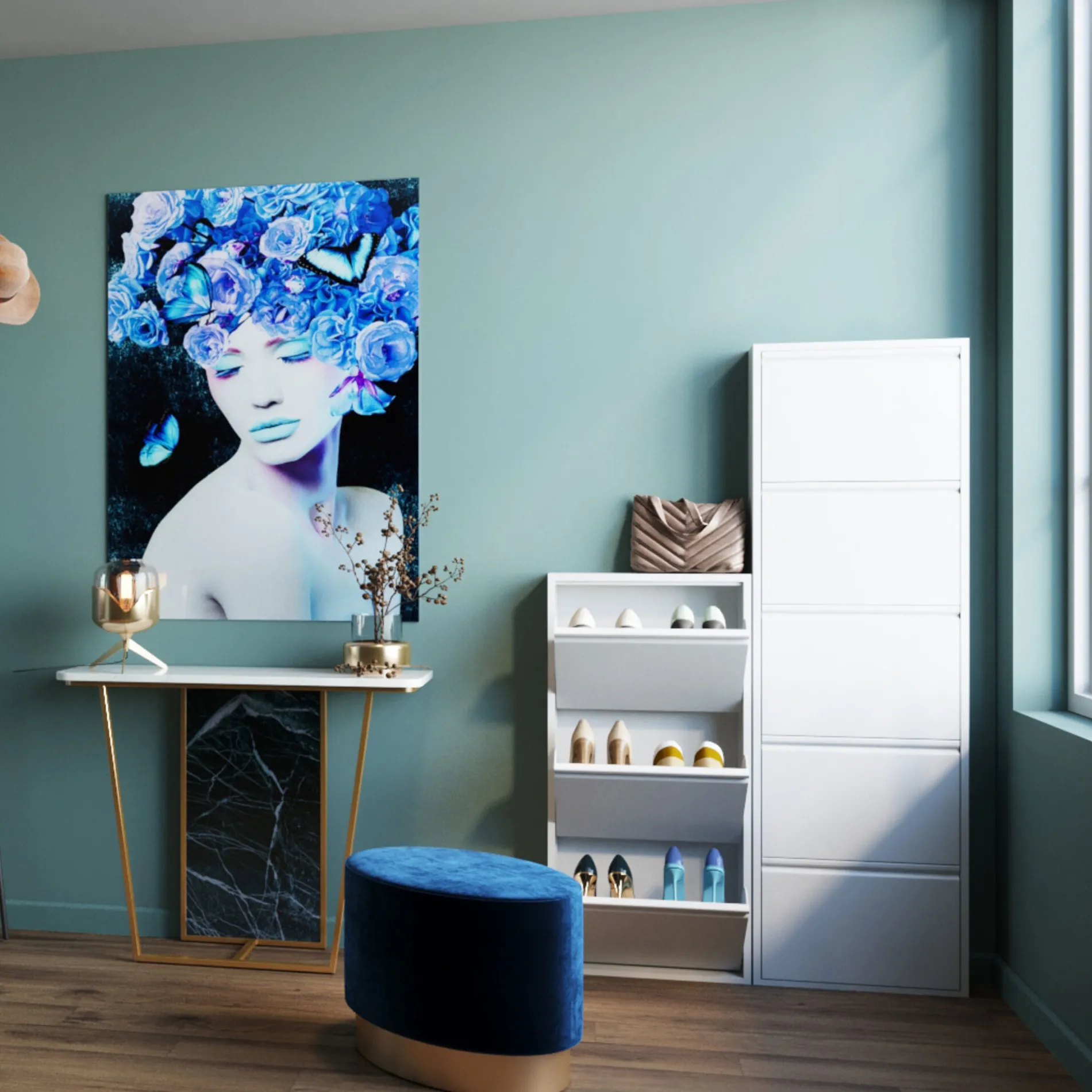 Skoskåp Caruso - Vit, 170x50cm - 5 Lådor - KARE Design