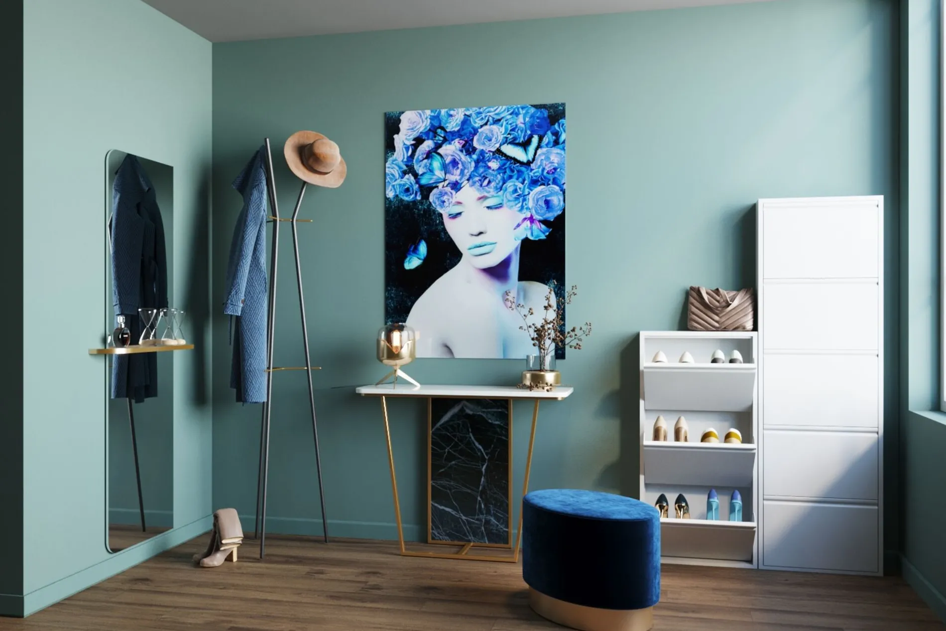 Skoskåp Caruso - Vit, 170x50cm - 5 Lådor - KARE Design