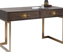 Skrivbord Osaka - Mörkt Trä/Borstad Mässing, 138cm - KARE Design