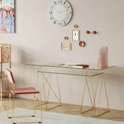 Skrivbord Polar - Glas/Mässing, 135cm - KARE Design
