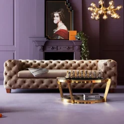 Soffa Desire - Beige Sammet, 3-Sits - KARE Design