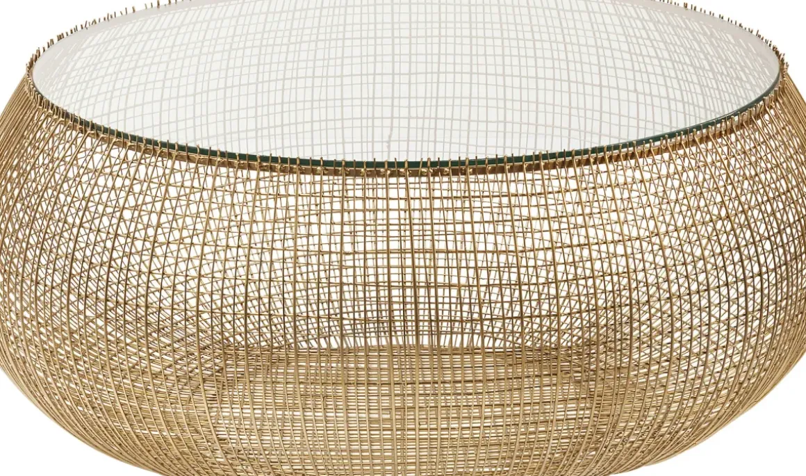 Soffbord Cesta Gold - Runt bord i Guldfinish/Glas Ø105cm - KARE Design