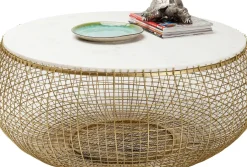 Soffbord Cesta Gold - Runt bord i Guldfinish/Marmor Ø100cm - KARE Design