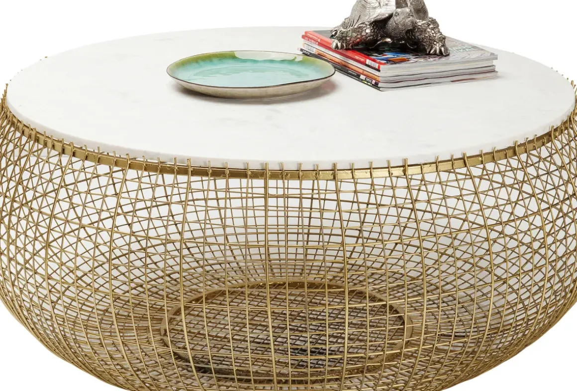 Soffbord Cesta Gold - Runt bord i Guldfinish/Marmor Ø100cm - KARE Design