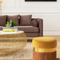 Soffbord Cesta Gold - Runt bord i Guldfinish/Marmor Ø100cm - KARE Design