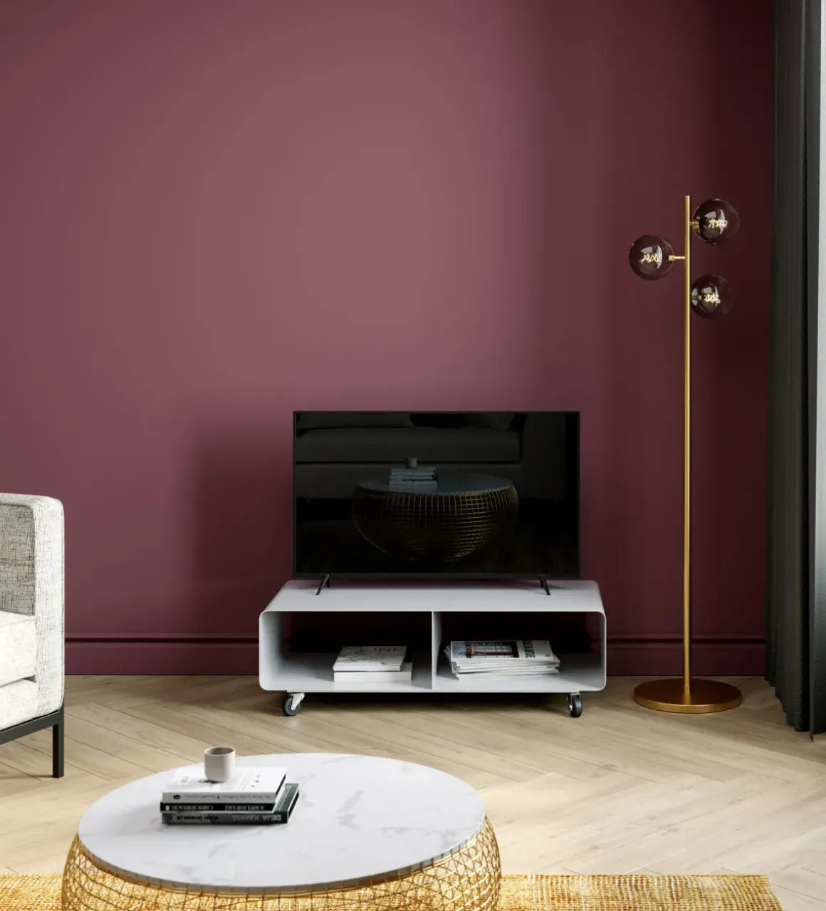 Soffbord Cesta Gold - Runt bord i Guldfinish/Marmor Ø100cm - KARE Design