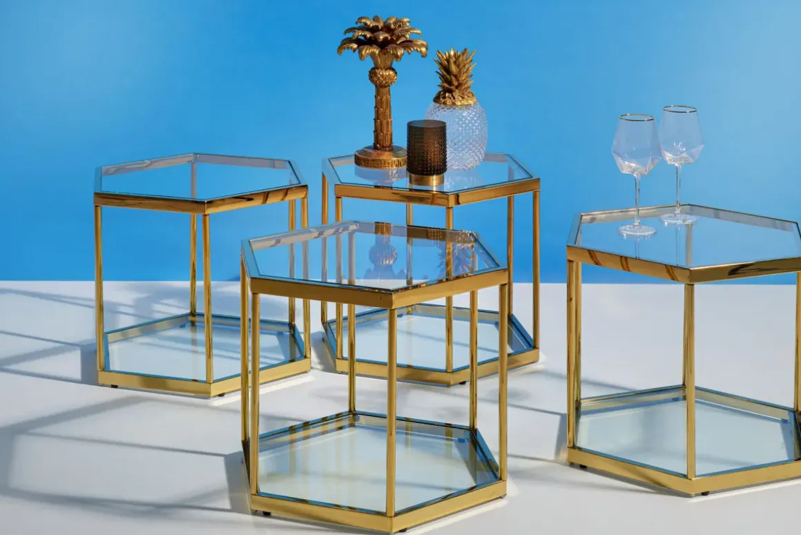 Soffbord Comb - Guld/Glas, 45cm - KARE Design