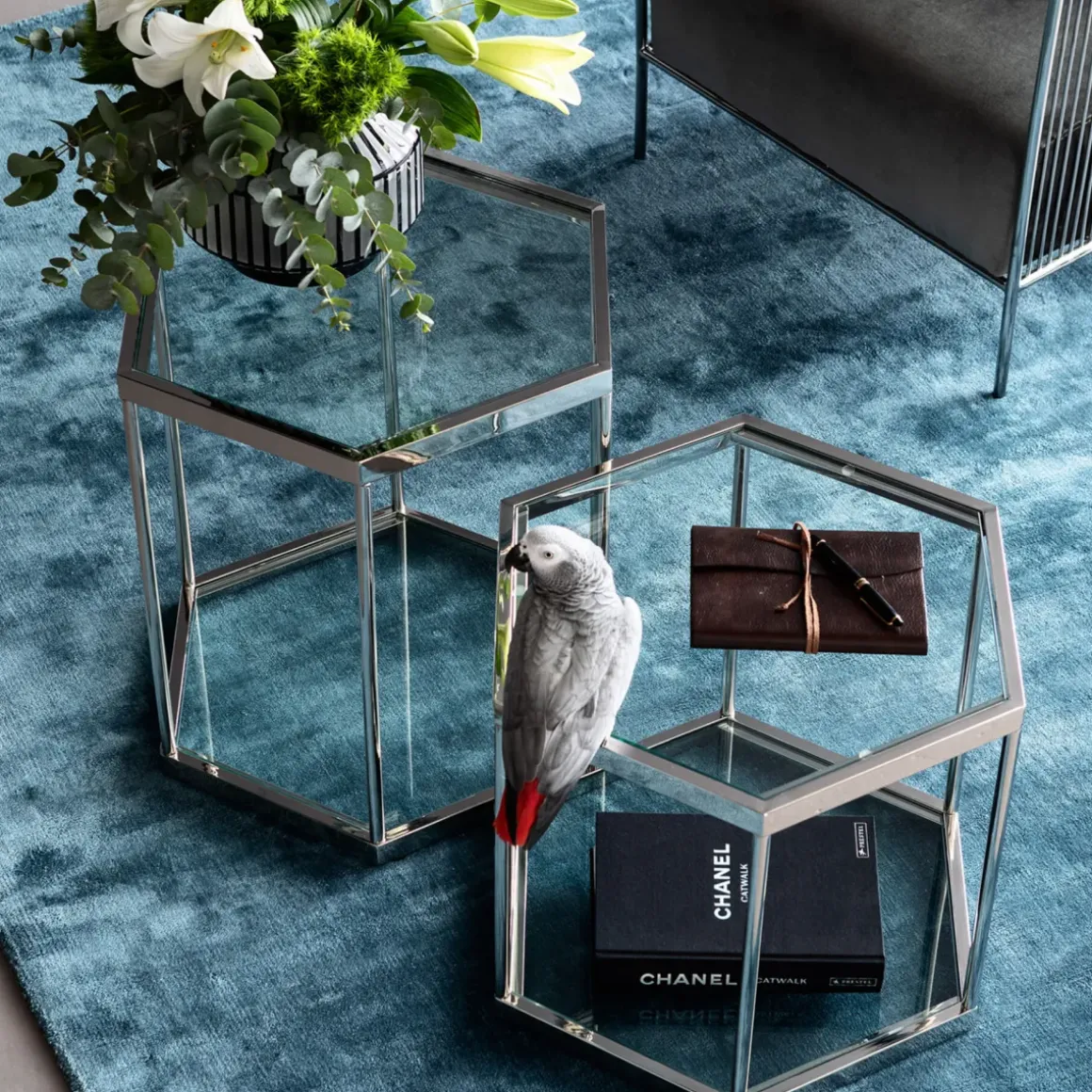 Soffbord Comb - Silver/Glas, 45cm - KARE Design
