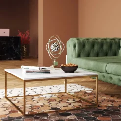 Soffbord Key West - Vit Marmor/Guld, 90x90cm - KARE Design