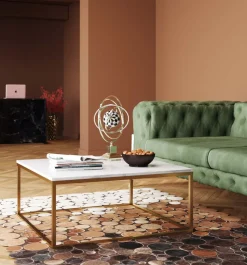 Soffbord Key West - Vit Marmor/Guld, 90x90cm - KARE Design