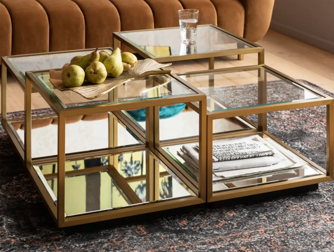 Soffbord Luigi - Set med 4 Bord i Mässing/Glas - KARE Design