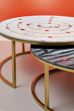 Soffbord Mystic Round - Marmor/Mässing Set med 2 Bord Ø90/80cm - KARE Design